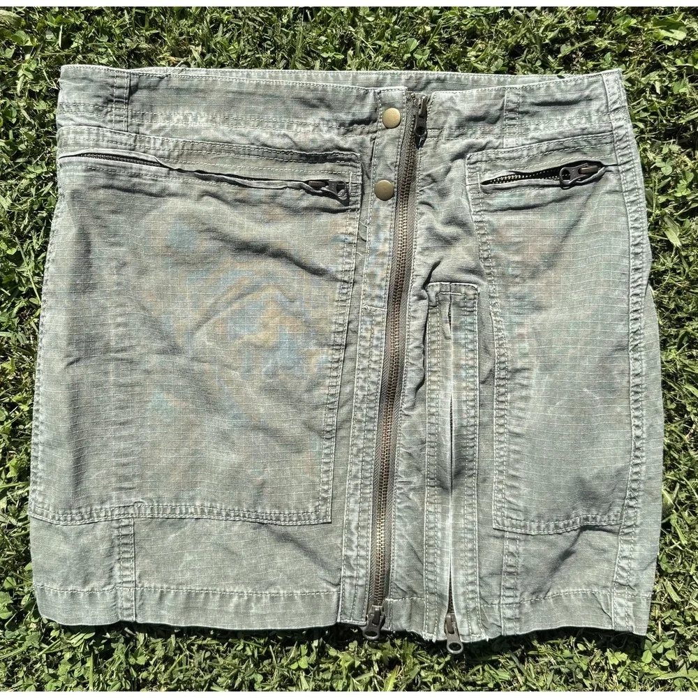 Free People Skirt Womens 4 Green Cargo Mini Zip Front Pockets Cotton Twill